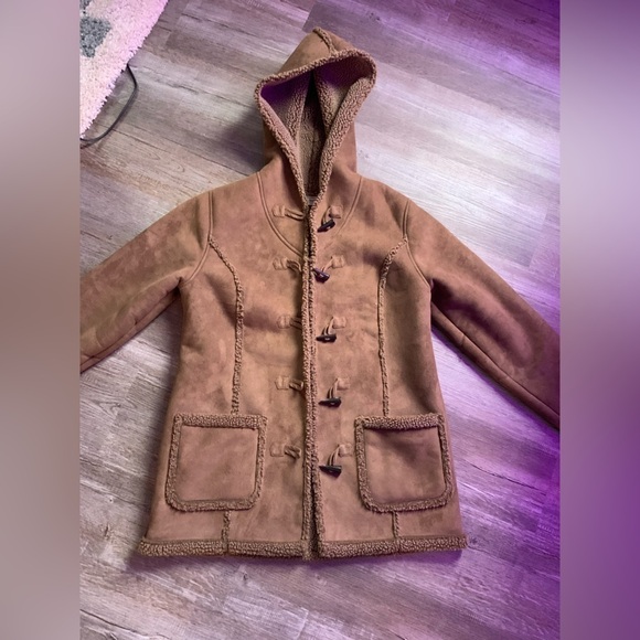 VTG L.L. Bean Hooded Teddy Coat Fur Coat Sherpa Warm Eskimo Brown Size S M - Picture 2 of 10